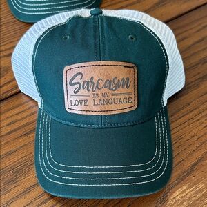 Green and White Richardson 111 Trucker Hat with Sarcasm Patch